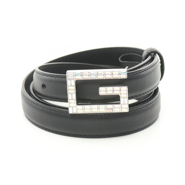 GUCCI Square G logo belt 576200 leather Black Used Women