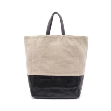 CELINE Vertical Cabas Hand Tote Bag canvas leather Beige Black Used Women