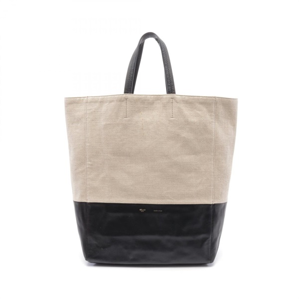 CELINE Vertical Cabas Hand Tote Bag canvas leather Beige Black Used Women