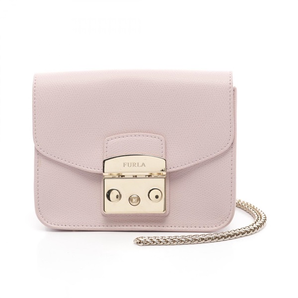 Furla Metropolis Chain Crossbody Shoulder Bag leather Pink Used Women