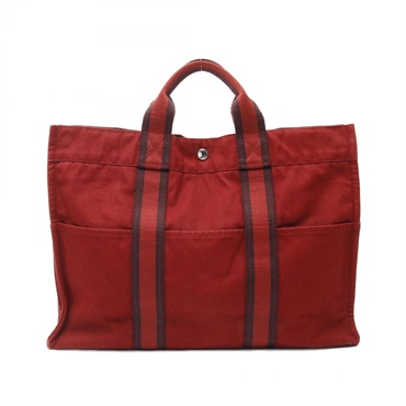 HERMES Fourre tout MM Tote Bag canvas Red Bordeaux Used Women SHW