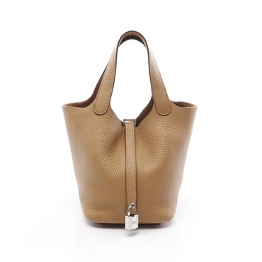 HERMES Picotin Rock PM Biscuit Handbag Taurillon Clemence Brown Used Women