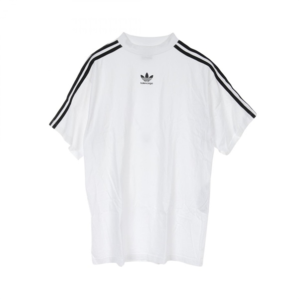 BALENCIAGA adidas T-shirt short sleeves L size 739101 cotton White Black Used