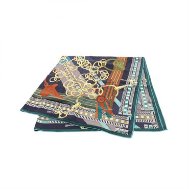 HERMES Carre140 BRIDES ET GRIS GRIS Scarf silk cashmere Navy Used Women