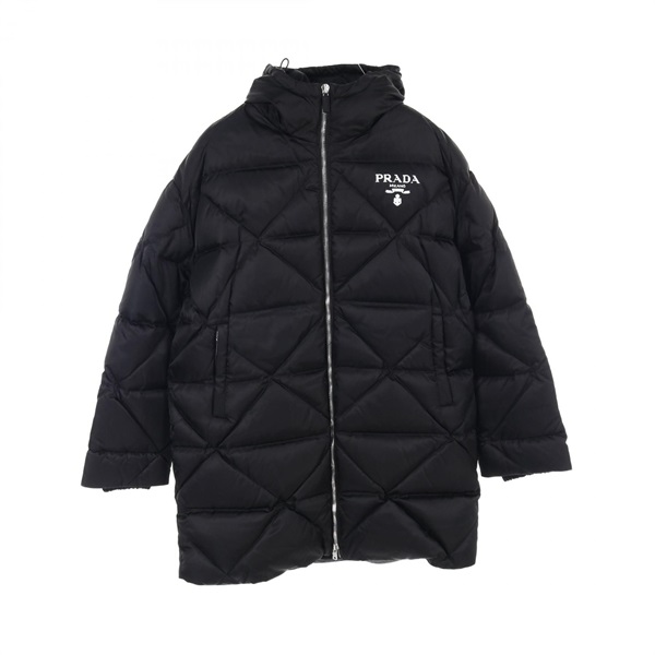 PRADA RE-NYLON Hooded Down jacket Nylon Black Used mens #L