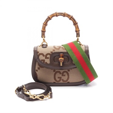 GUCCI Bamboo 1947 Jumbo GG 2way shoulder Handbag 675797 canvas Brown Used Women