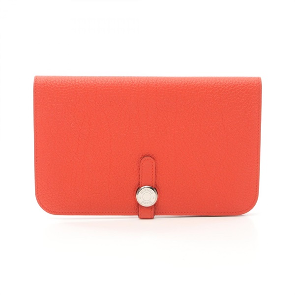 HERMES Dogon GM Bifold purse wallet T Togo leather Rouge pivoine Used SHW