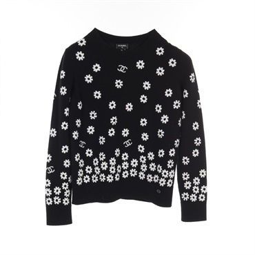 CHANEL COCO Mark Daisy knitwear #38 sweater P72453K10396 cashmere Black White