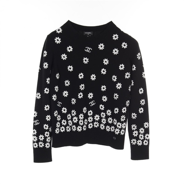 CHANEL COCO Mark Daisy knitwear #38 sweater P72453K10396 cashmere Black White