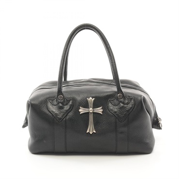 CHROME HEARTS MONICA Large Cross Hand bag leather SV925 Black Silver Used