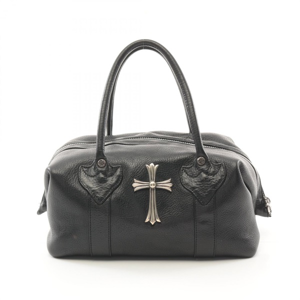 CHROME HEARTS MONICA Large Cross Hand bag leather SV925 Black Silver Used