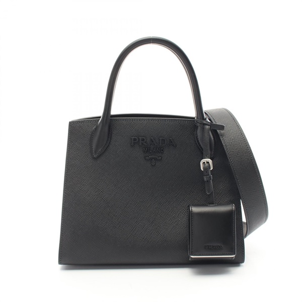 PRADA SAFFIANO CUIR C monochrome 2way Hand shoulder bag 1BA156 Black Used