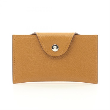 HERMES Iliad Card Case holder W Evercolor leather Brown Sesame Used SHW