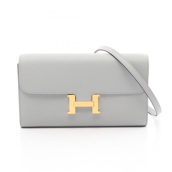 HERMES constance long to go Shoulder crossbody Bag W Evercolor Blue glacier GHW