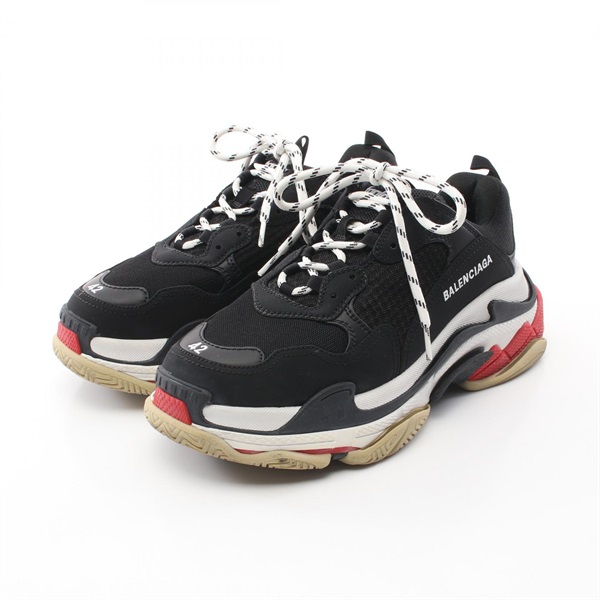 BALENCIAGA TRIPLE S Sneakers shoes 533882 leather Fabric Black Used mens #42