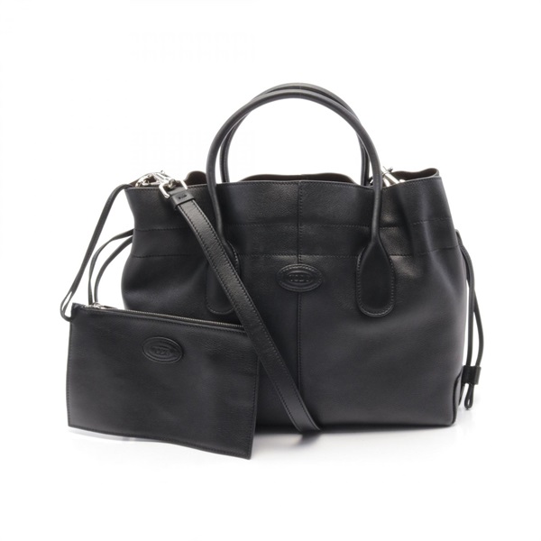 TOD'S DI Drawstring Small 2way Shoulder Handbag leather Black Used crossbody