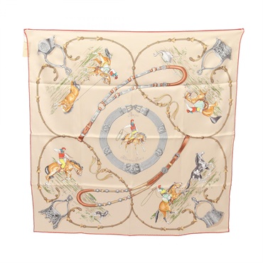 HERMES Carre70 Pampa Scarf silk Beige Multicolor Used Women