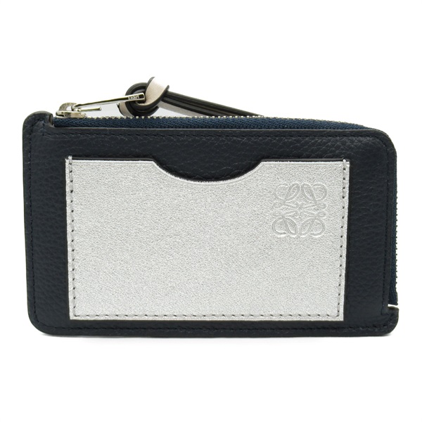 LOEWE Anagram Coin Card Holder Purse C660Z40X08 Leather Navy Used Women