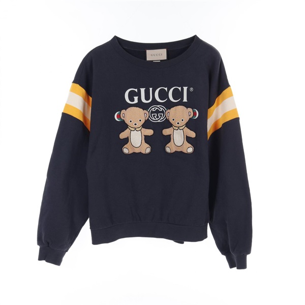 GUCCI Teddy bear sweatshirt 756653 cotton Navy Multicolor Used mens #S