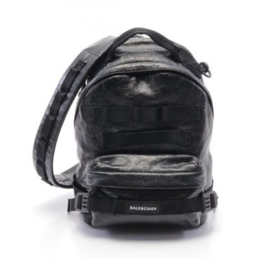 BALENCIAGA ARMY Multi Carry S Rucksack Backpack 644031 leather Black Used mens