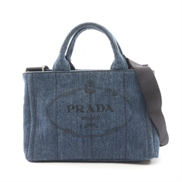 PRADA CANAPA 2way Shoulder Tote Bag B2439G denim Navy Used Women logo