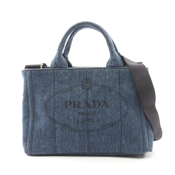 PRADA CANAPA 2way Shoulder Tote Bag B2439G denim Navy Used Women logo