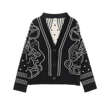 HERMES BRIDES de GALA cardigan #34 knitwear 3E2711D8 cashmere cotton Black White