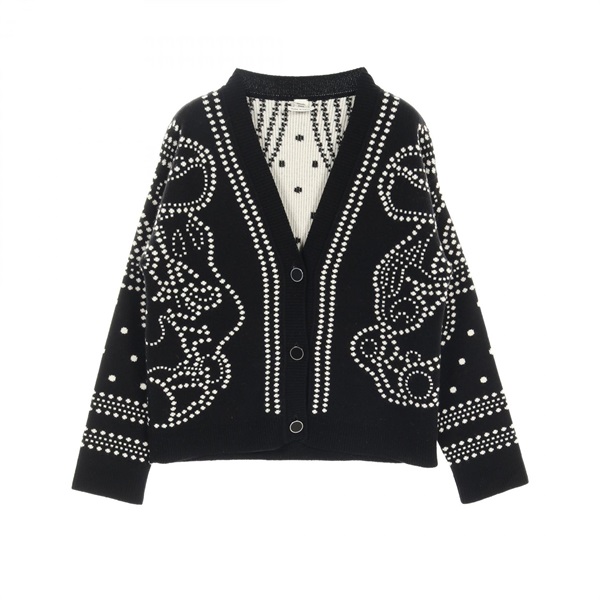 HERMES BRIDES de GALA cardigan #34 knitwear 3E2711D8 cashmere cotton Black White