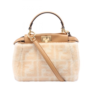 FENDI Mini Peekaboo 2way shoulder Handbag 8BN244 leather Beige White Brown Used