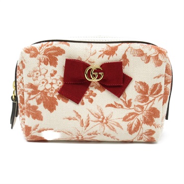 GUCCI GG Marmont Harbarium Pouch Purse 442690 canvas Beige Red Used