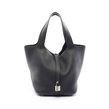 HERMES Picotin Lock MM Handbag Taurillon Clemence leather Black Used Women C GHW