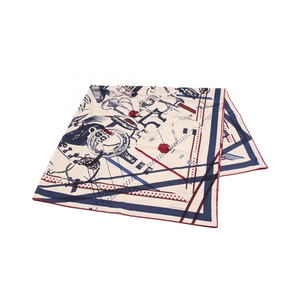HERMES Carre140 CONCOURS D'ETRIERS Scarf silk cashmere Beige Used Women