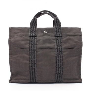 HERMES Herline MM Tote hand Bag canvas Gray Used SHW