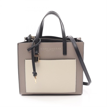 MARC JACOBS Grind Mini 2way Tote Handbag M0016132 leather Gray Beige Used Women
