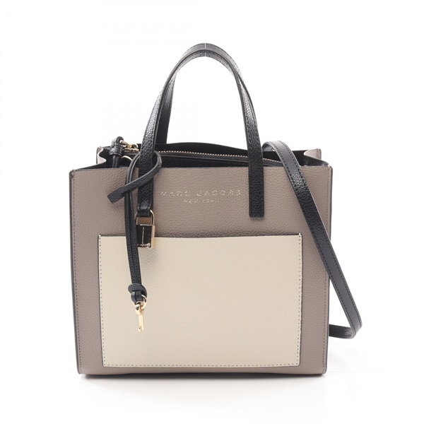 MARC JACOBS Grind Mini 2way Tote Handbag M0016132 leather Gray Beige Used Women