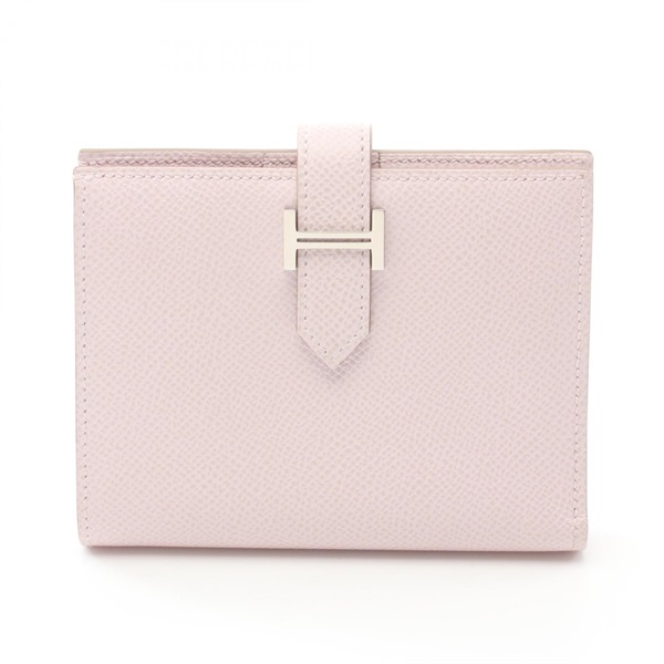 HERMES BEARN Compact Bi-fold wallet leather Pink mauve pail Used Women U SHW