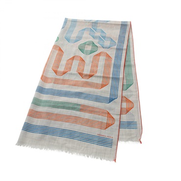 HERMES Rectangle RUBANS D'HERMES Scarf cashmere Gray Multicolor Used Women