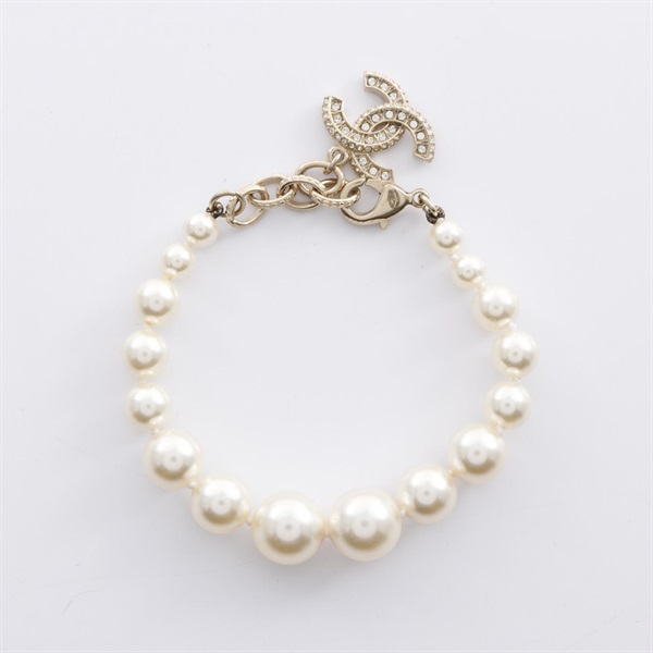 CHANEL COCO Mark Bracelet Gold Plated Artificial pearl rhinestone Used Women CC