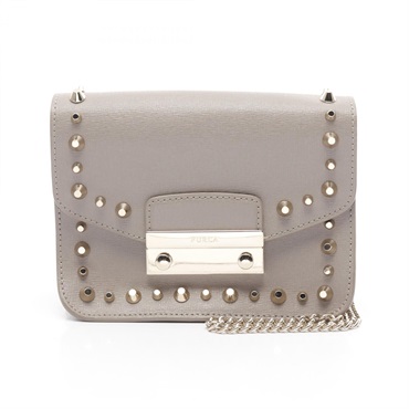 Furla JULIA Chain Shoulder Bag leather Beige Used Women crossbody