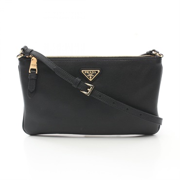 PRADA Shoulder Bag crossbody 1BC238 leather Black Used Women logo
