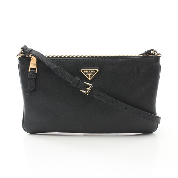 PRADA Shoulder Bag crossbody 1BC238 leather Black Used Women logo