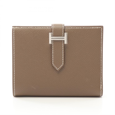 HERMES BEAN Compact Bi-fold wallet Epsom leather Brown Etoupe Grey Used SHW B