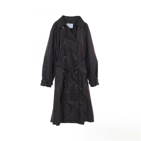 PRADA RE-NYLON Belted Trench Coat Nylon Black Used Women #40