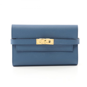 HERMES Kelly wallet medium Tri-fold purse A Epsom Blue de galice Used GHW