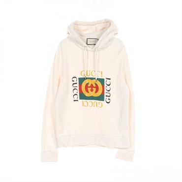 GUCCI old logo Hoodie S size 454585 cotton Beige Used mens