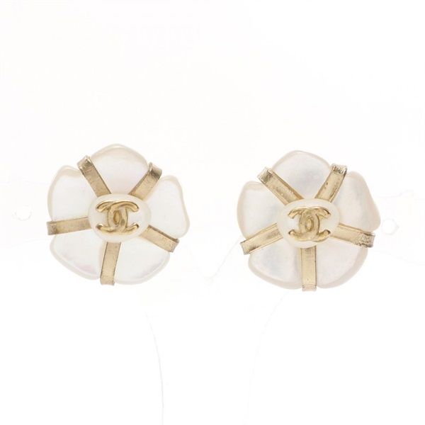 CHANEL COCO Camelia Pierced earrings Gold Plated Artificial Shell Used women CC