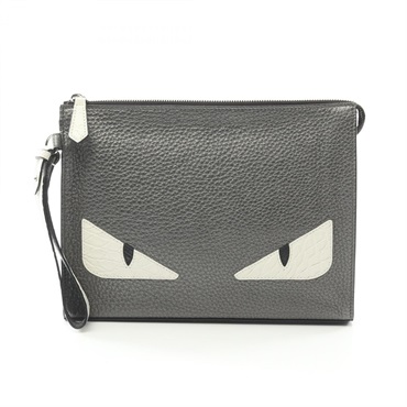 FENDI Bugseye Flat Slim business clutch bag 7VA491 leather Gray White Used Women