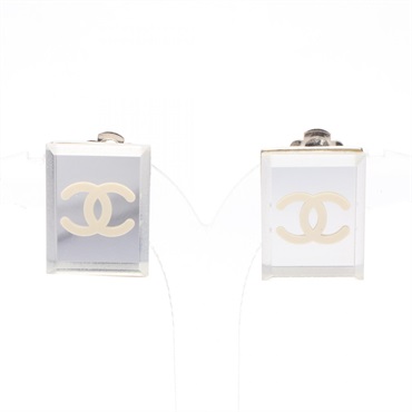 CHANEL COCO Mark Mirror clip Earrings Stainless Steel plastic Used