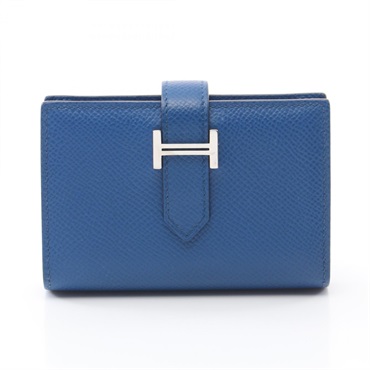 HERMES Bearn mini Card Case holder purse Z Epsom Blue electric Used SHW