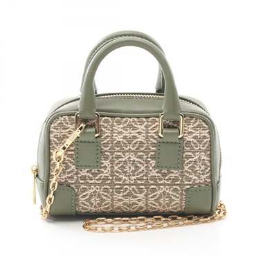 LOEWE Amazona Nano Chain Shoulder Handbag A039U96X02 Canvas Leather Khaki Used